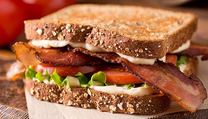 BLT sandwich with bacon, lettuce, tomato, and mayo—perfect for lunch in Wausau WI.